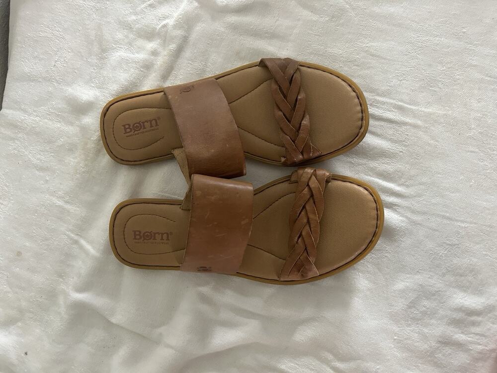 BORN Women Cherita Braided Strap Leather Slide Flat Sandal US 8